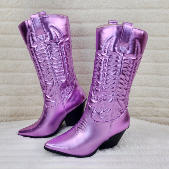 Disco Cowboy Metallic Lilac Purple Western Cowgirl Boots New - Picture 3 of 9